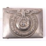 A Third Reich Waffen SS steel belt buckle, the front cleaned bright, the back with olive drab paint.