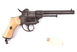 A Belgian 6 shot 12mm Lefaucheux double action pinfire revolver c 1866, number 142628 on one side of