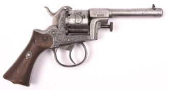 A Belgian 6 shot 7mm Pliers patent double action pinfire revolver, number 638, c 1866, round