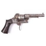 A French 6 shot 7mm Lefaucheux Model 1856 self cocking pinfire revolver number 18964, round barrel