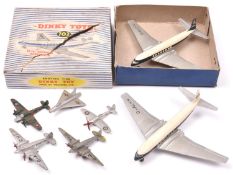 6x Dinky Toys aircraft. Including; Tempest II, Light Transport and Airspeed Envoy. All GC for age,