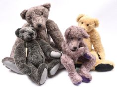 4x Ruskin Bears Teddybears by Lesley Simpson. All with original information labels attached to