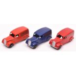 3 professionally restored Dinky Toys Delivery Vans. 3x 280 2nd series. An example in bright red