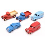 5 white metal copies of original Dinky Toys vehicles. 2x 22 series Motor Truck 22c, an example in