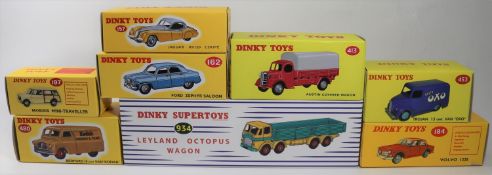 9 Atlas Dinky. Leyland Octopus Wagon (934). Austin Covered Wagon (413). Trojan 15CWT Van 'OXO' (