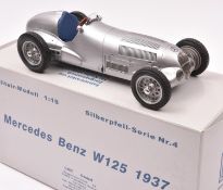 CMC 1:18 Mercedes-Benz W125 1937. Superbly detailed and finished in metallic silver livery, with