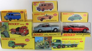 9 Atlas Dinky. 2x Bedford 10CWT vans, Kodak (480) and Ovaltine (481). Volkswagen (181). Aston Martin