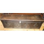 An 19th Century oak coffer chest (in an earlier 18th Century style). Well made and of narrow