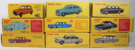 9 Atlas Dinky. P.L. Panhard (547). Peugeot 404 (553). Opel Rekord (554). Fiat 1800 Familiale (