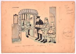 An orginal cartoon by Emmwood, John Musgrave-Wood (1915-1999). 'Could I have an extra cup?', ink and