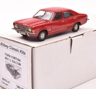 Abbey Classic Kits Ford Cortina Mk3 1.3L 4-door saloon 'Coke Bottle'. In deep 'Sunset' red with