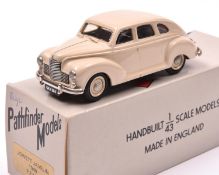 Pathfinder Models PFM 4 1949 Jowett Javelin. In cream with maroon interior, cream wheels with plated