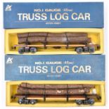 2x Aster Hobby Gauge One railway (45mm) Amercian outline Truss Log Cars. Well detailed bogie log