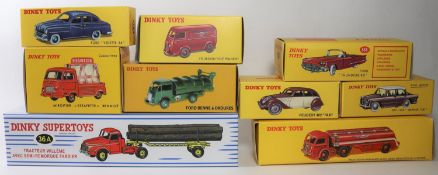 9 Atlas Dinky. Fourgon Tole Peugeot (25BR). Ford Thunderbird (555). Tracteur Panhard Avec Semi-