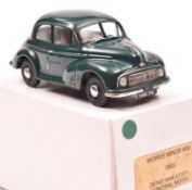 Pathfinder for G&W Engineering Ltd 1:43 model of a 1950 Morris Minor MM. In dark green with tan