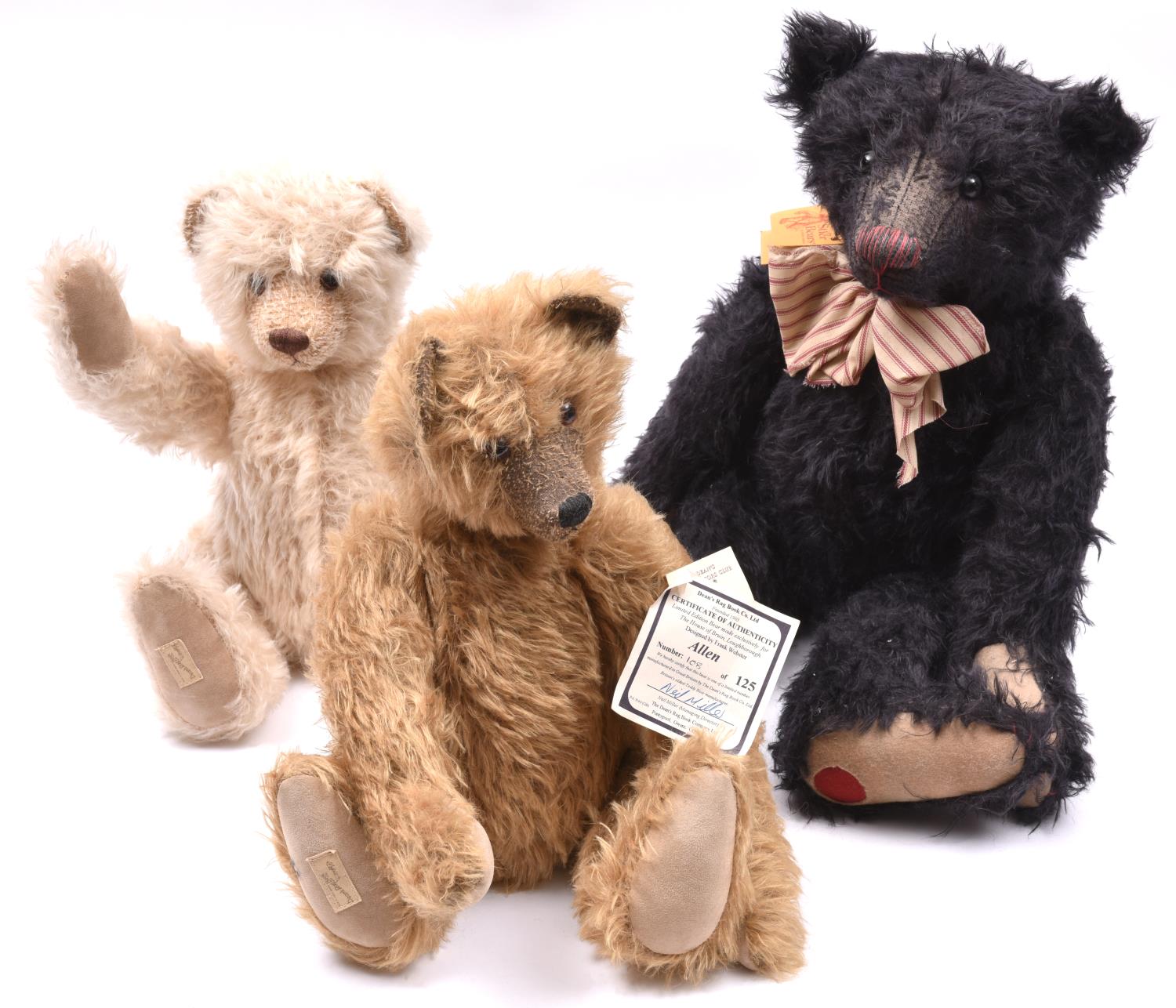 3x Teddybears. 2x Dean's Rag Book Co. Ltd. and a Stier Bears by Kathleen Wallace. All with