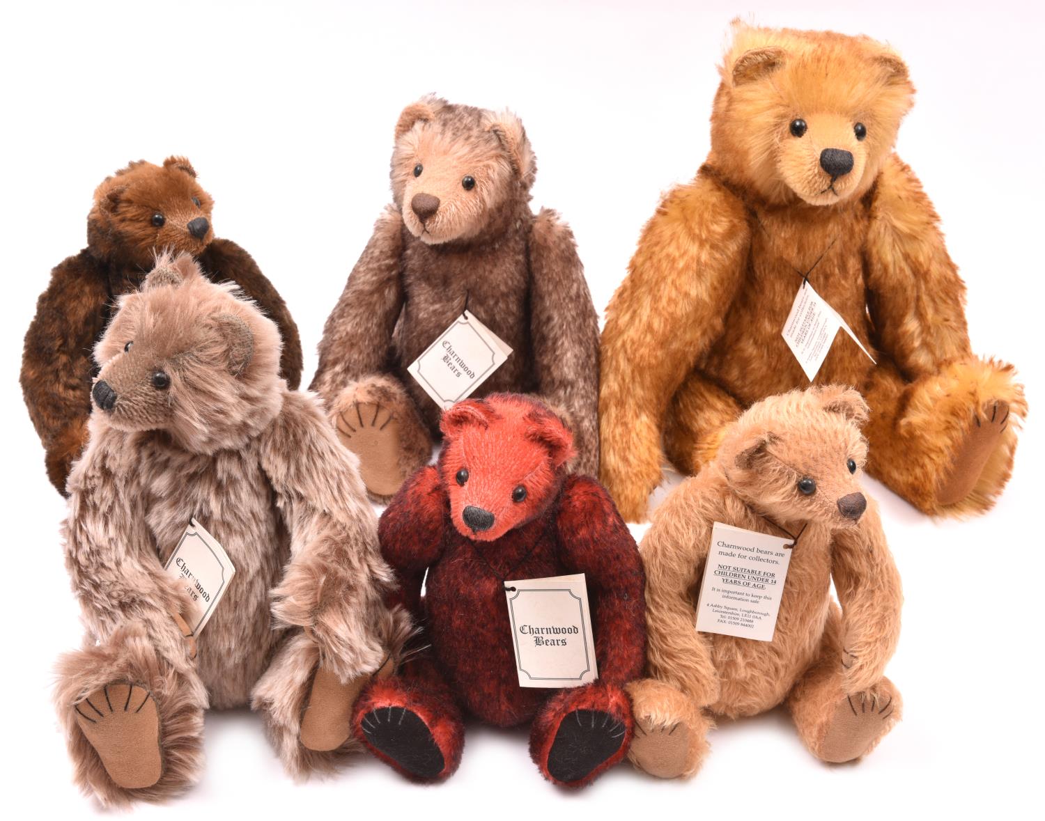 6x Charnwood Teddybears by Frank Webster. All limited editions and with original information