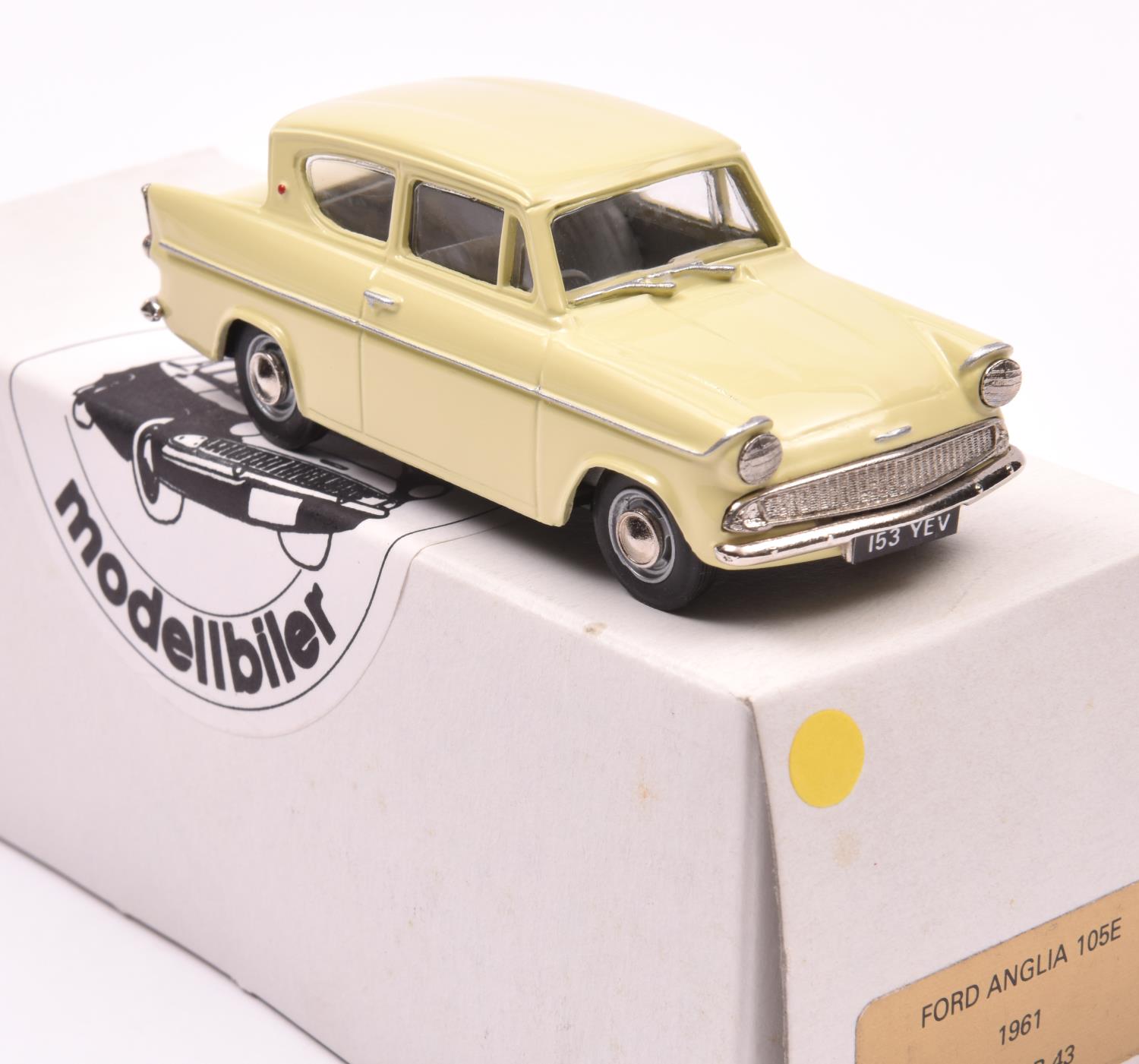 Pathfinder for Minicar 43, 1961 Ford Anglia 105E. A R.H.D. example in primrose yellow with light