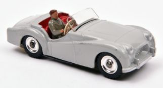 Dinky Toys Triumph TR2 Touring finish (105). In light grey with red interior, with driver and spun