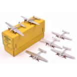 A Dinky Toys trade box of 70D Twin-Engined Fighter. Yellow box containing 6x Fighters in silver