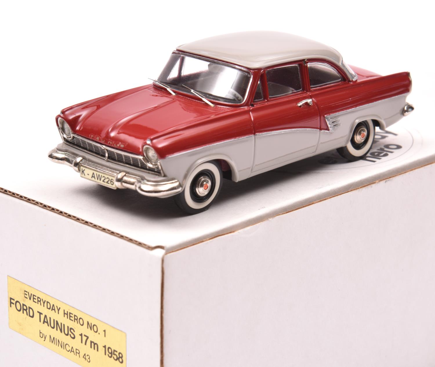 Kenna Models for Minicar 43 'everyday hero' 1958 Ford Taunus 17m 2- door saloon. In red with pale