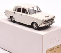 Pathfinder for Minicar 43, 1963 Ford Cortina Mk1 4-door saloon. A R.H.D. example in white with