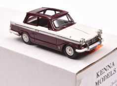 Kenna Models Triumph Herald. In white with maroon roof and lower sides. Black interior, with open