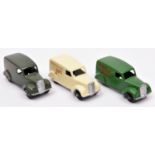 3 professionally restored Dinky Toys Delivery Vans. 3x 280 2nd series. An example in dark green