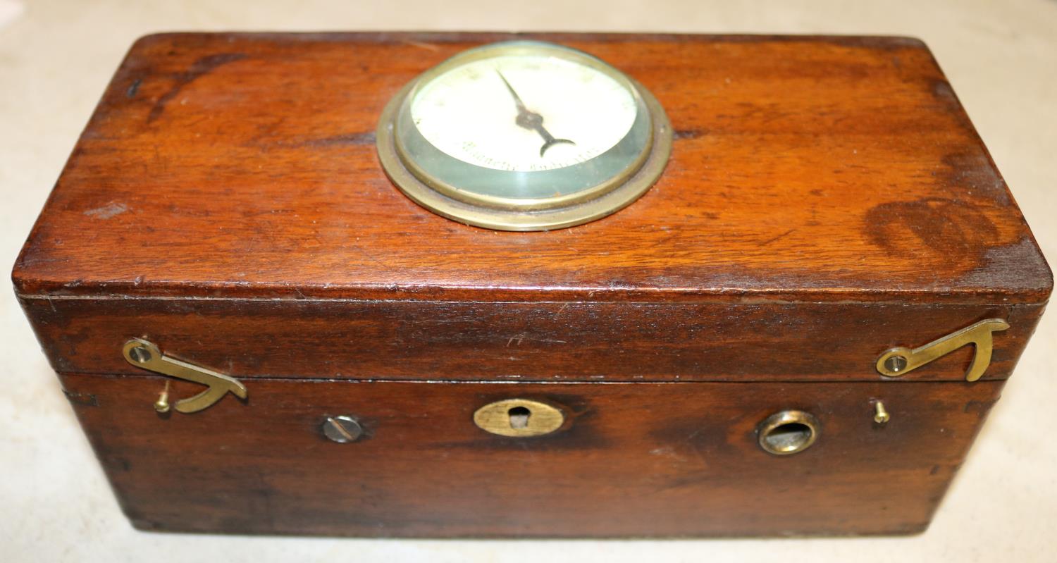 A 19th Century Magneto machine in a mahogany case with magnetic indicator to lid. GC-VGC for age. £