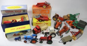 11x Dinky Toys, French Dinky, etc. Mainly farm related models including 3x boxed examples; Farm