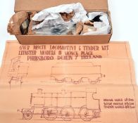 An O gauge unconstructed metal kit of a GWR Mogul 2-6-0 tender locomotive by Leinster Models.