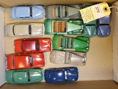11 repainted Dinky Toys. 2x Austin A105, 2x Austin Devon, 2x Austin Somerset, Humber Hawk, Rover 75,