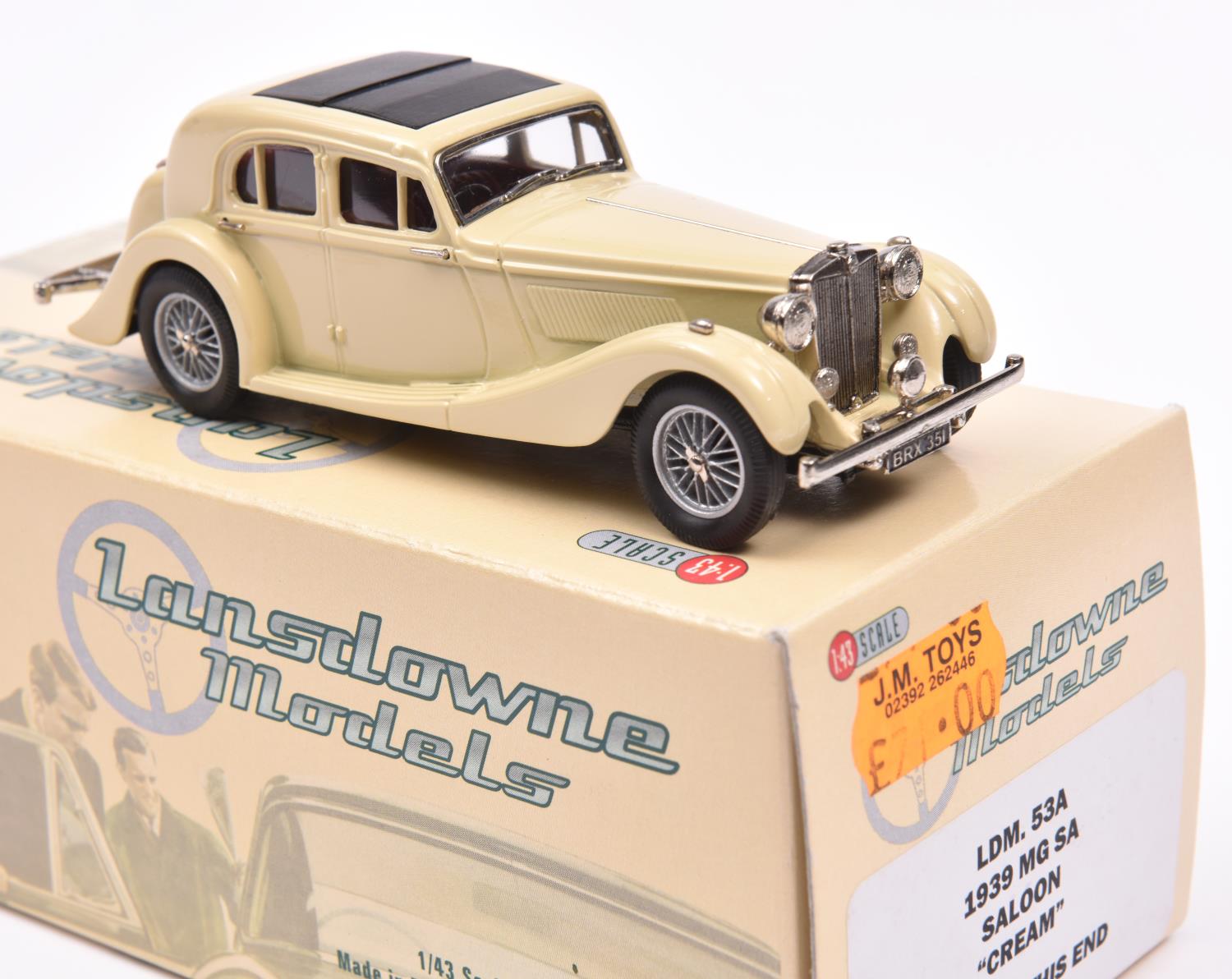 Lansdowne Models LDM.53A 1939 M.G. SA Saloon. In cream with light brown interior, 'BRX 351' number