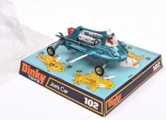 Dinky Toys Joe's Car (102). An original issue example in turquoise with plated engines, red light,