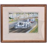 A framed and glazed water colour painting of the Martini Porsche of Helmut Marko and Gijs van