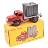 French Dinky Toys Plateau Berliet Avec Container (34B) in 'red oxide' red and grey, complete with