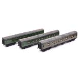 3x O gauge Southern Railway corridor coaches by Lima with additional detailing. 2x in green; a