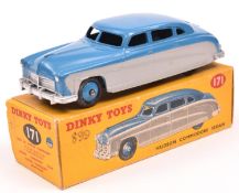 Dinky Toys Hudson Commodore Sedan (171). A low line example in mid blue and grey with mid blue