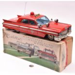 An Impressively Large Japanese Bandai Tinplate Friction Powered Fire Chief Car. Very loosely based