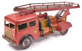 An Early Post-War French Tinplate Clockwork Fire Engine/Turntable Fire Escape. Probably by