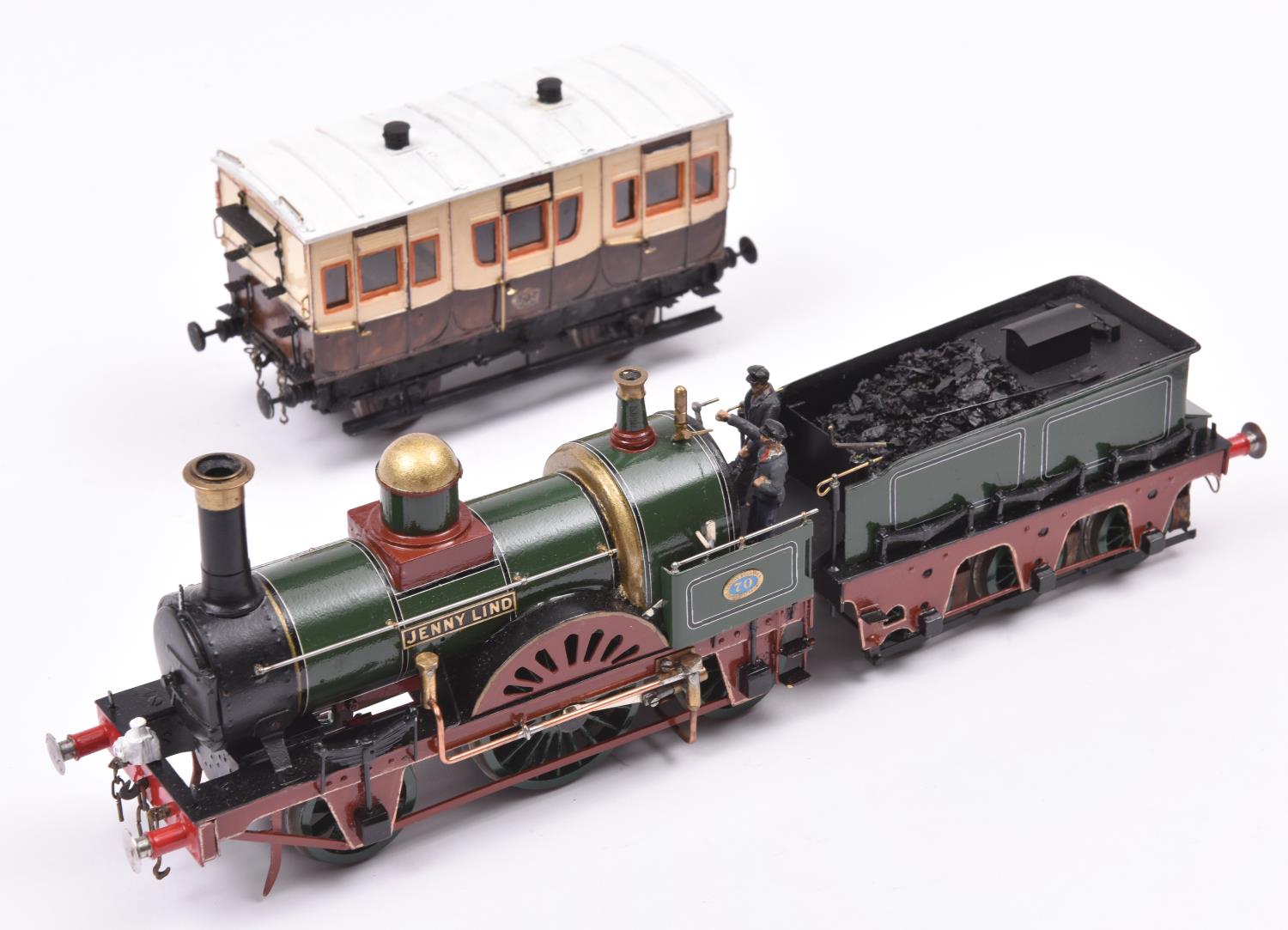 A finescale O gauge kitbuilt model of an LBSCR 2-2-2 tender locomotive, Jenny Lind 70, in lined