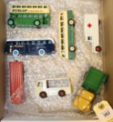 7 well restored Commercial and PSV's Dinky Toys. Daimler Ambulance in white, with red wheels/