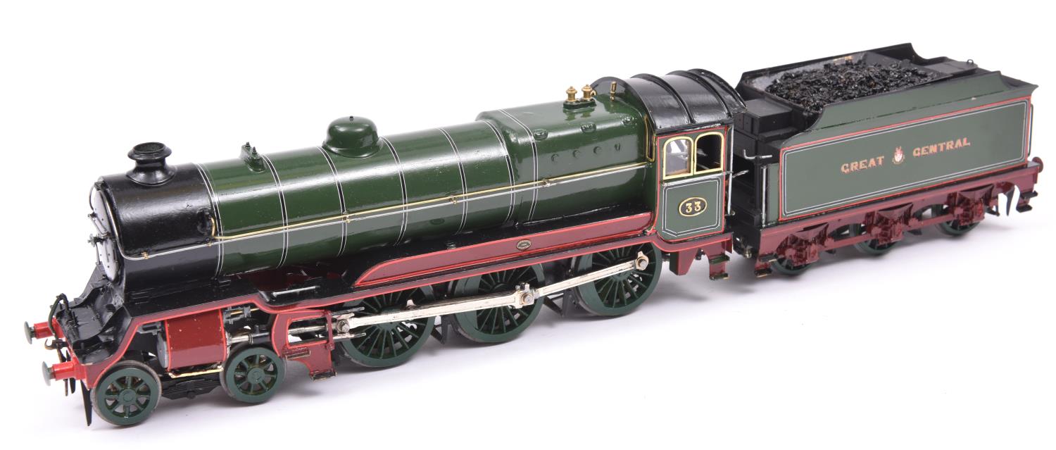 A finescale O gauge kitbuilt model of a Great Central Class 9Q 4-6-0 tender locomotive, 33, in lined