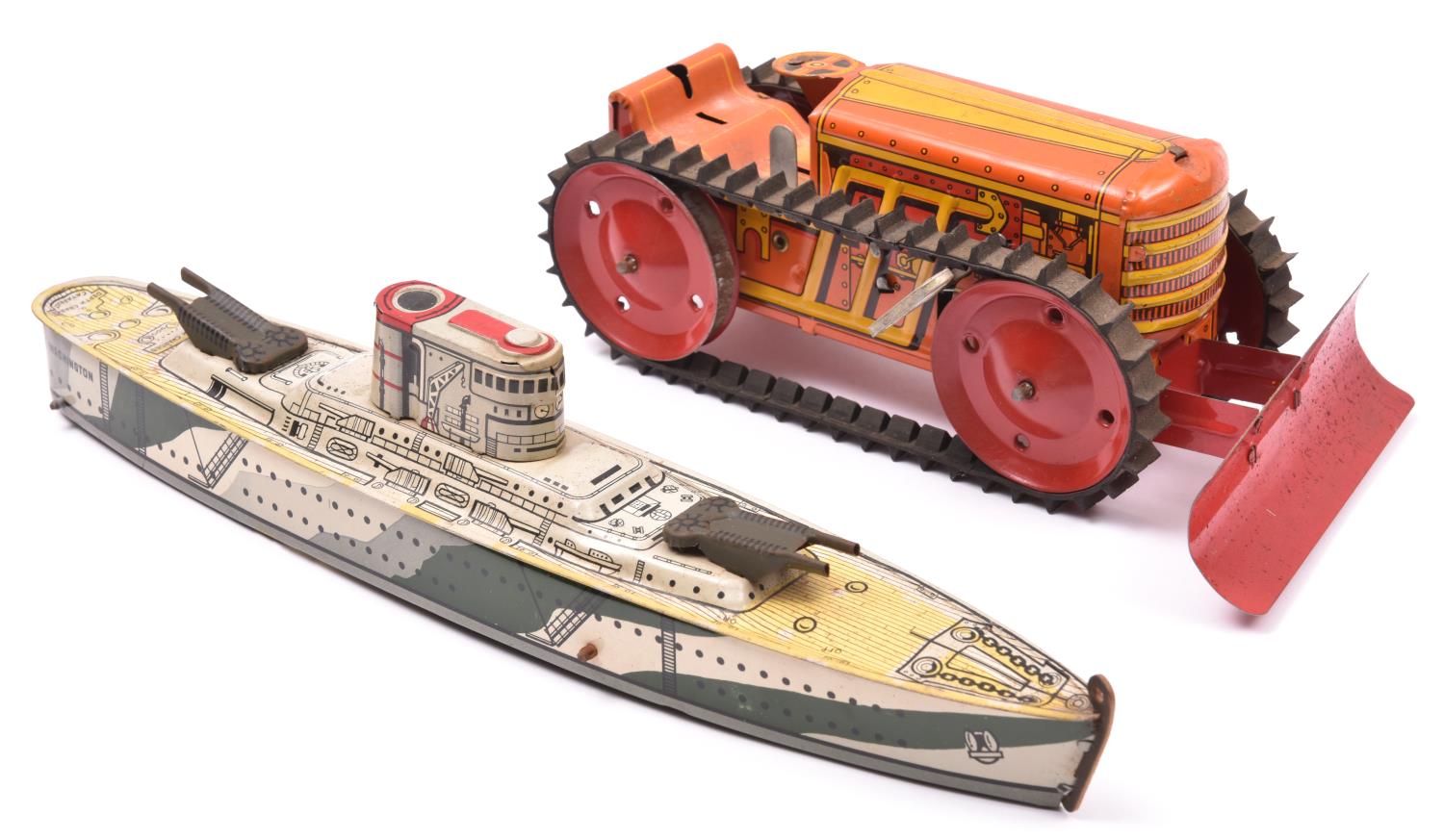 2 MARX Tinplate Toys. A Clockwork Bulldozer. A 4- wheeled rubber tracked example in orange and - Image 2 of 2