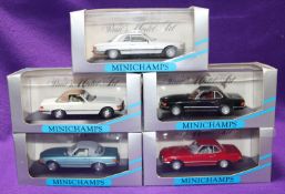 5 1:43 Minichamps Mercedes Benz. 4x 350SL, colour - red, black, light blue and white and other