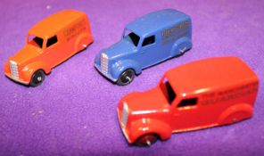 3 professionally restored Dinky Toys Delivery Vans. 3x 280 2nd series. An example in bright red