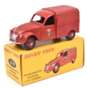 French Dinky Toys Fourgonnette Incendie 2CV Citroen (25D). In red fire livery with crest to front