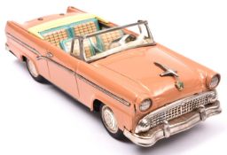 Bandai Friction Powered late 1950's Ford Fairlane 500 Sunliner. In pink with litho turquoise/red /