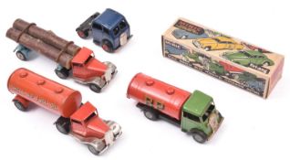 4 Tri-ang Minic. A friction powered Petrol Tank Wagon 15M in red/green Shell/BP livery. An