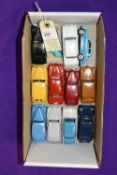 12 repainted Dinky Toys 2x Hillman Minx, variations. Austin Taxi, Austin Devon, Austin Somerset,